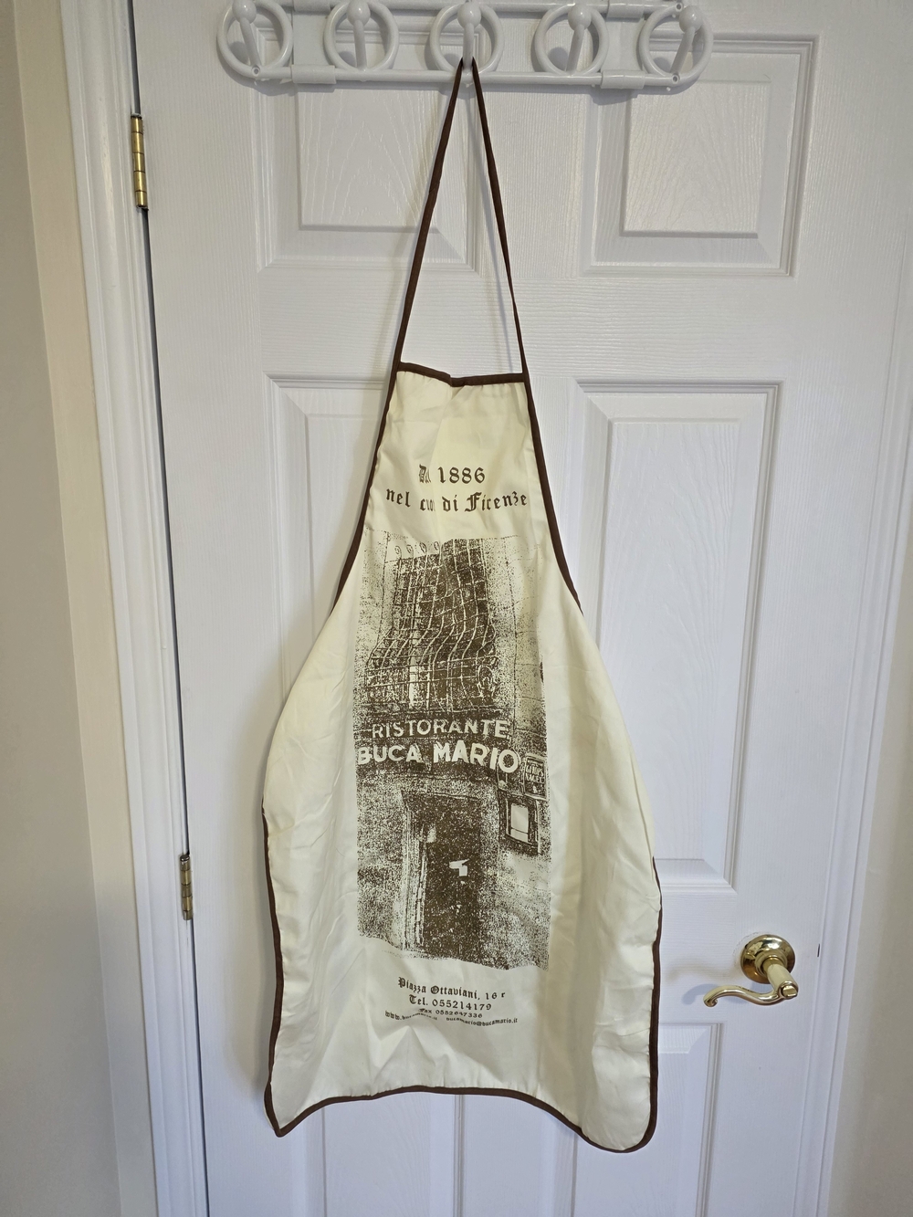 Ristorante Buca Mario Cream Cotton Apron with Brown Trim